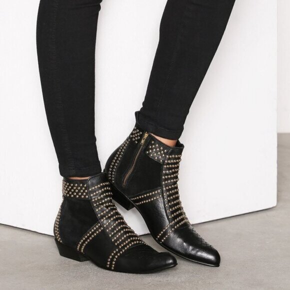 Anine Bing Low Charlie Suede Leather Studded Boot Women Size 37 - Picture 1 of 11